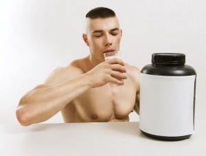 man drink protein shake